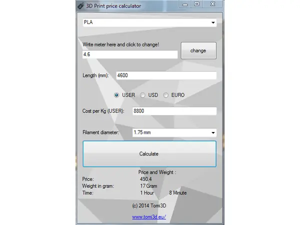 3D Print price calculator