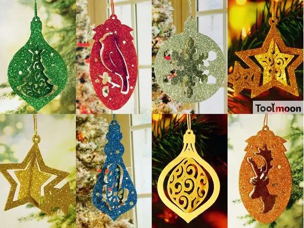 3D Printed Christmas Ornaments – Snowflake, Star, Deer, Ball & Tree Set