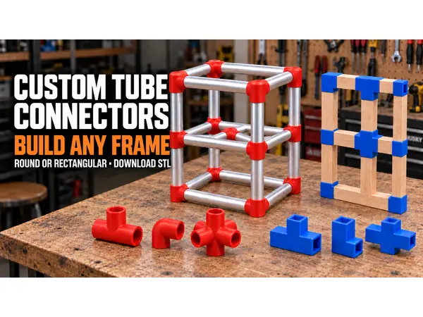 Custom Tube & Profile Connector – Elbow, Tee, Cross and Corner STL