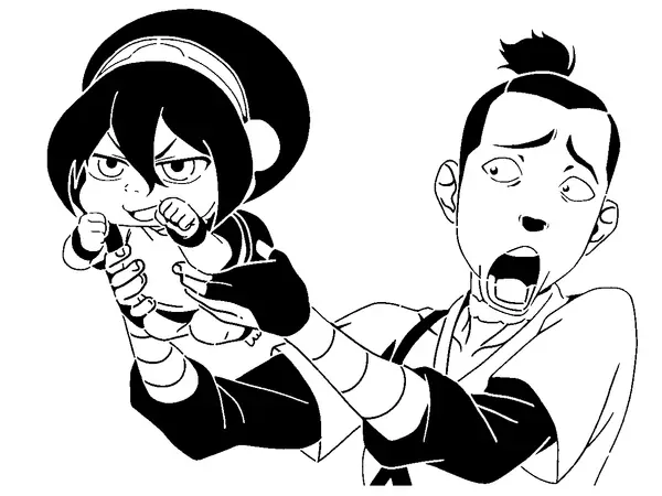 Toph and Sokka stencil