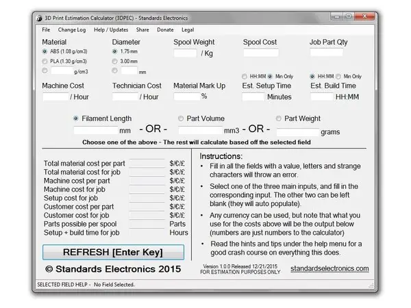 3DPEC - 3D Print Estimation Calculator