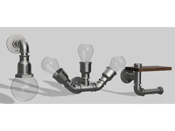 Customizable Pipe Constructor (wall lamp/toilet paper holder, etc). Loft style.