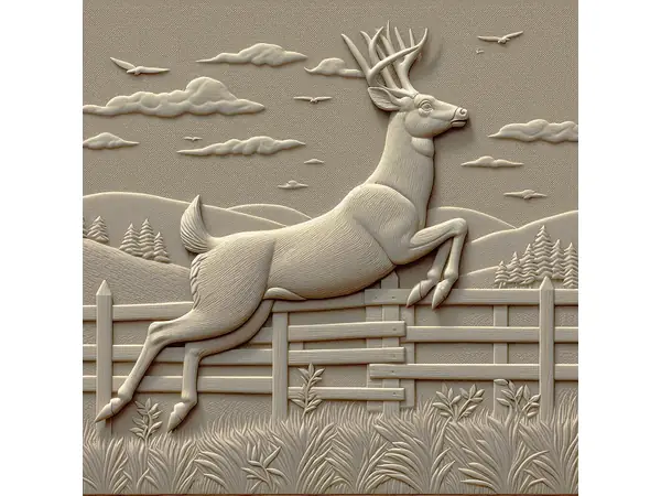 Bas Relief of Deer Jumping a Fence