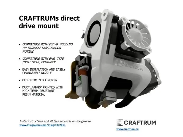 CRAFTRUMs Direct Drive with BMG extruder and E3Dv6