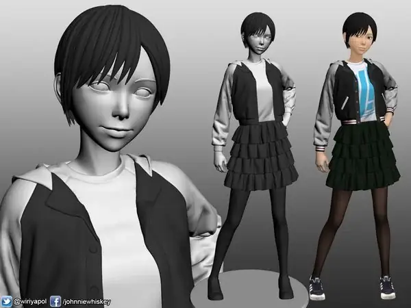 Karl the short hair girl in streetwear outfit