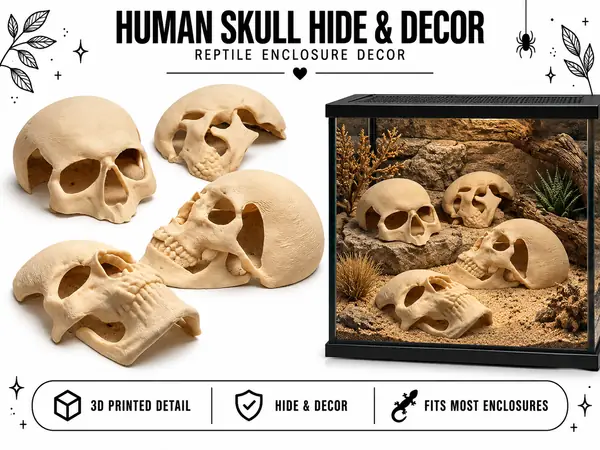 Human skull Spooky reptile hide Enrichment Decor 