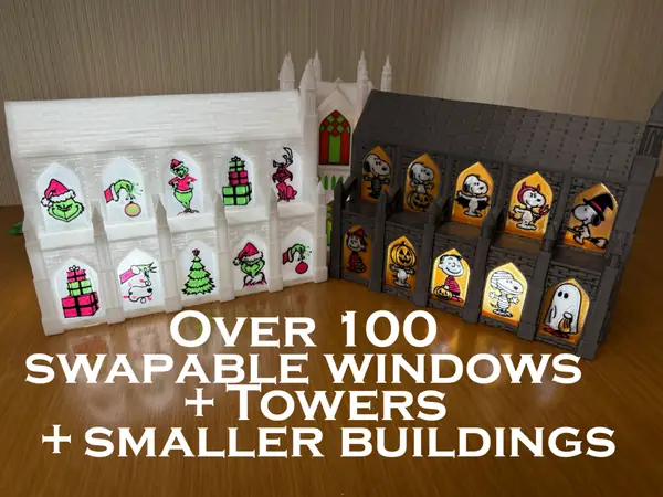 Holiday Cathedral Grinch/ Peanuts Windows