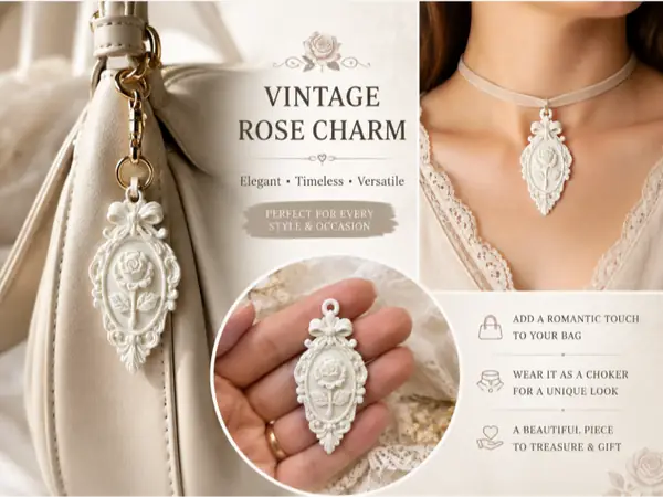 Vintage Rose Charm – Victorian Floral Pendant