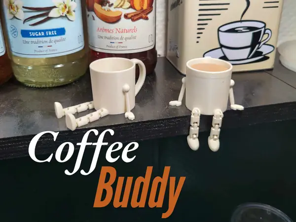 Coffee mug with articulated legs