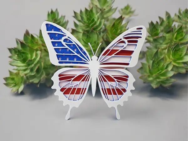 American Flag butterfly Layered Plaque