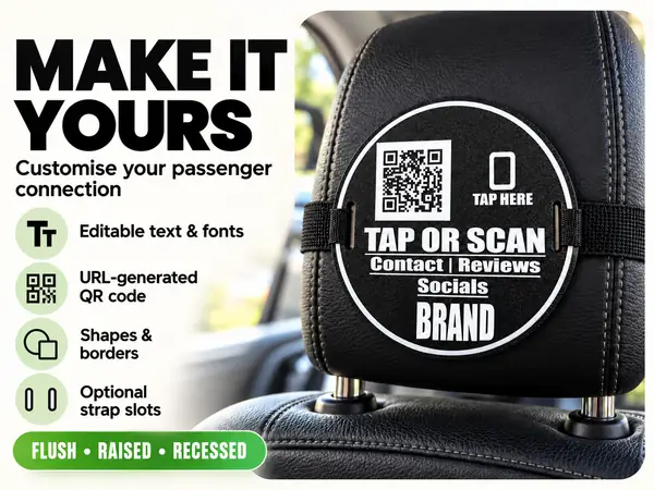 Customisable NFC & QR Taxi/Uber Headrest Sign
