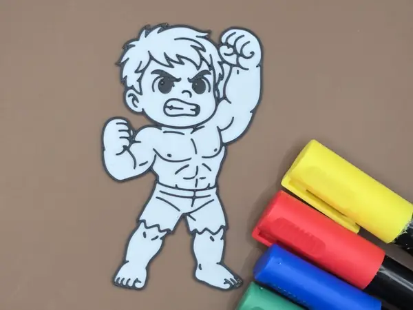 Chibi Green Superhero Coloring Board Stencil