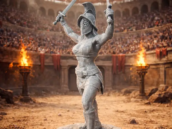 Gladiatorin mit Doppelschwert