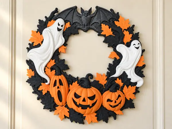Halloween Wreath – Ghosts, Pumpkins & Bat