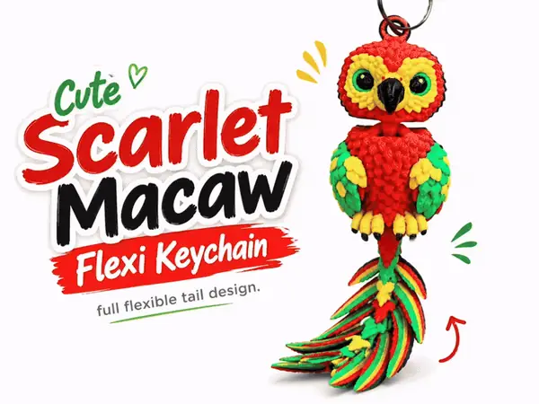 Flexi Keychain | Cute Scarlet Macaw Flexi Parrot 