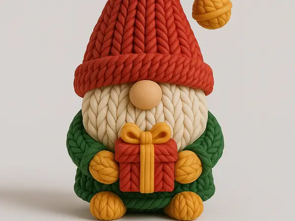 Knitted Christmas Gnome with Gift – Holiday