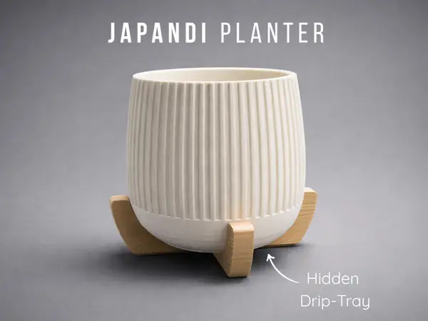 Japandi Planter | Hidden Drip Tray + Stand  