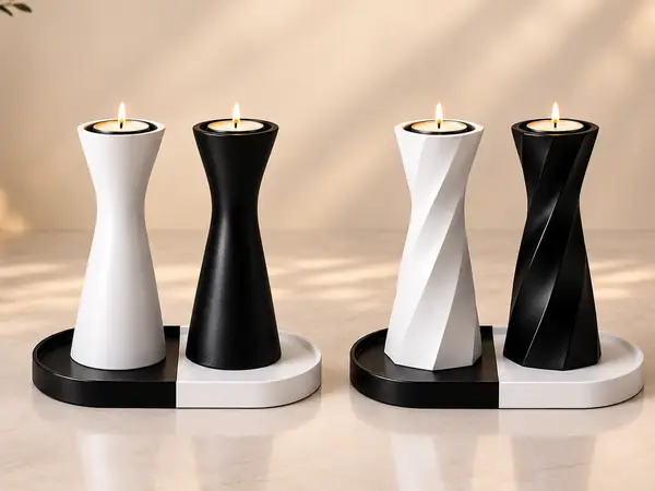 Modern Candle Holder Set 2 Styles Two Tone Tray
