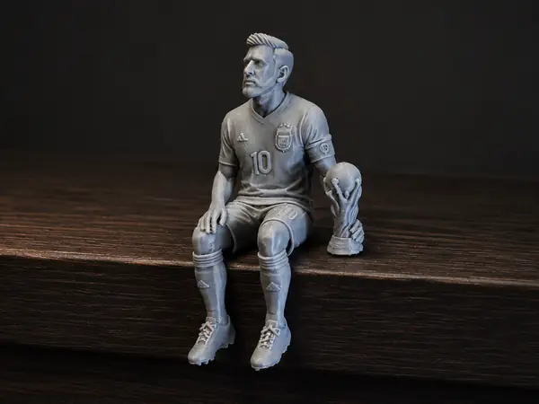 Leo Messi Shelf Sitter with World Cup Trophy