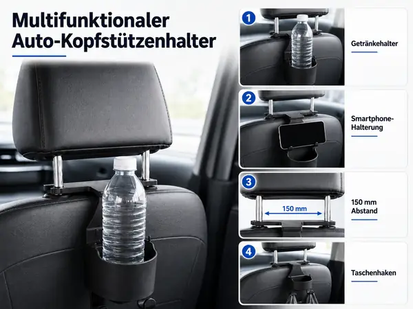Auto Kopfstuetzen Organizer mit Becherhalter