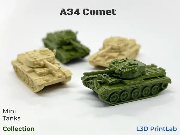 Mini A34 Comet Tank 1/200 Scale By L3D PrintLab