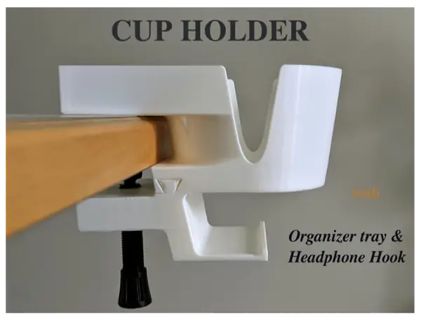 Cup Holder with Tray Organizer + Headphone Hook