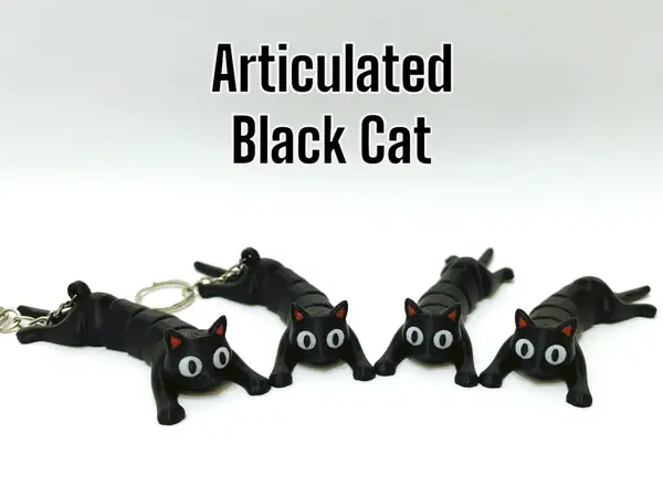 Articulated Black Cat - doll / keychain