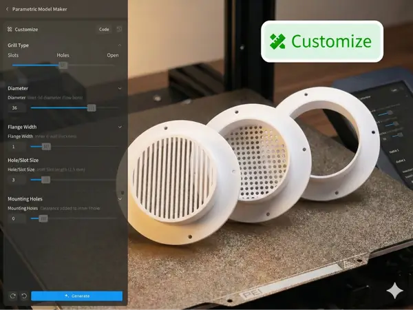 Customizable Round Vent Grill Cover (Parametric)