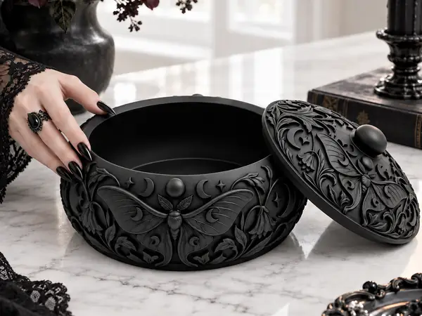 Goth Moon Moth Botanical Trinket Box With Lid