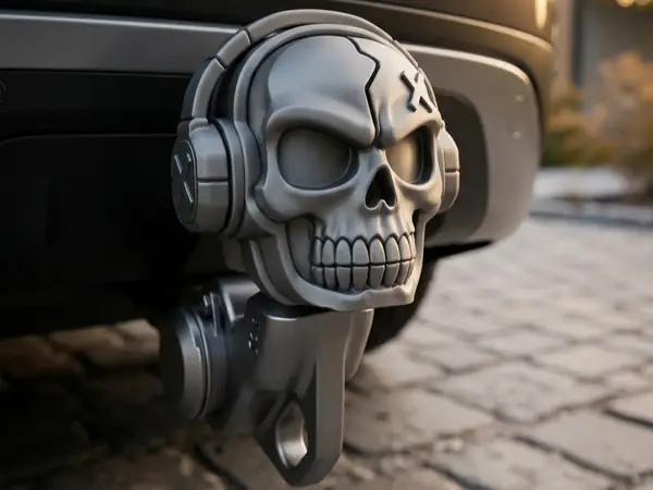 Angry Totenkopf AHK-Abdeckung mit Kopfhoerern 
