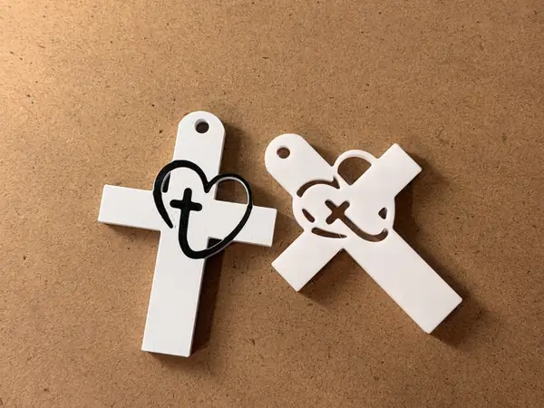 Cross Keychain with Heart and Cross Symbol 