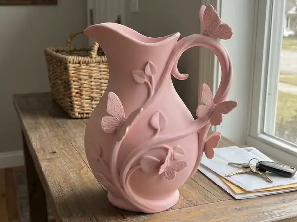 Ornate Butterfly Vine Decorative Pitcher Vase