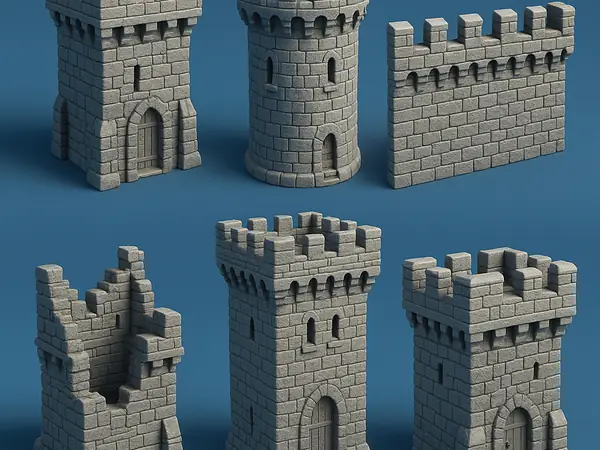 Medieval Castle Towers & Walls Set