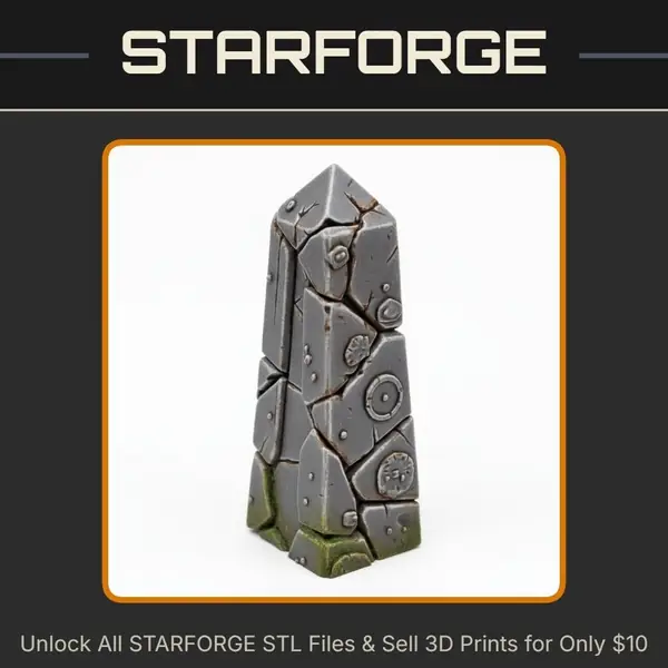 28mm Stone Obelisk Ancient Runes Engraved Monolith Weathered Surface StarForge Kits 3D Print STL File
