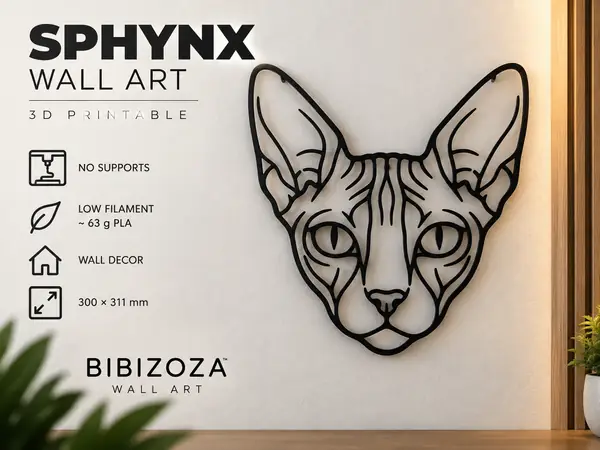 Sphynx Cat Silhouette Wall Art – Minimalist 3D Printed Decor