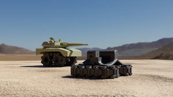 Toy tank with print-in-place tracks attachment