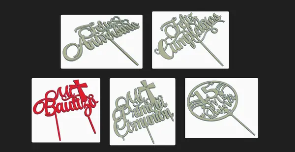 5 Cake Toppers (Various designs)
