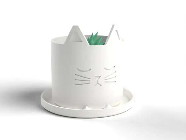 Cat Planter - Cute Sleepy Cat Plant Pot with Ears, Paws, Drainage Hole and Saucer (OpenSCAD)