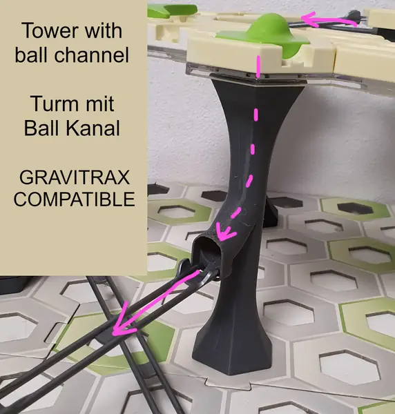 GRAVITRAX tower with marble track channel. Gravitrax kompatibel Turm mit Ball Kanal. Gravitrax Tunnel