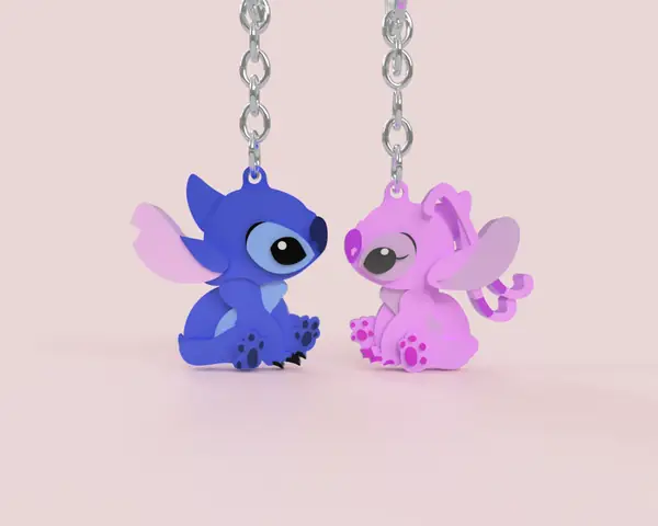 Stitch and Angel keychain