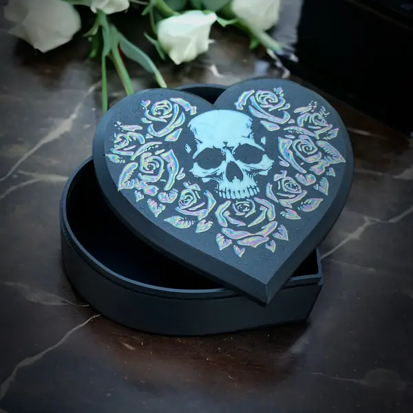 Heart-shaped Box with Skull and Roses