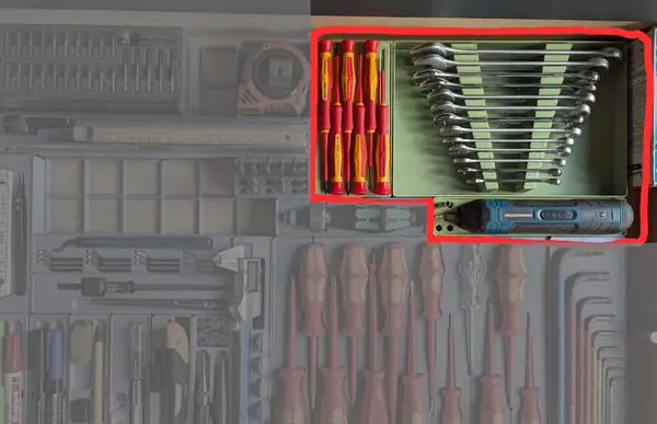 Gridfinity tool holder collection (2nd). Includes tray for wrenches, electric screwdriver, precision screwdriver
