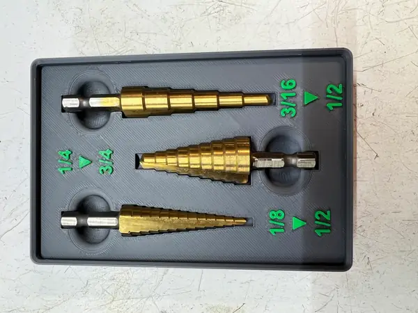 Gridfinity Harbor Freight step drill holder with magnets