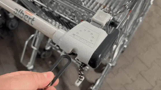 Removable shopping cart coin with seat belt plug