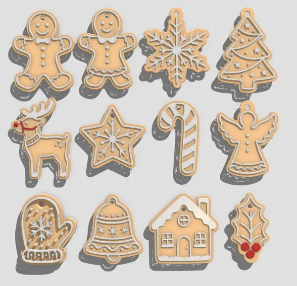 Cozy Christmas Ornament Set “Gingerbread” — 12 Printable Models